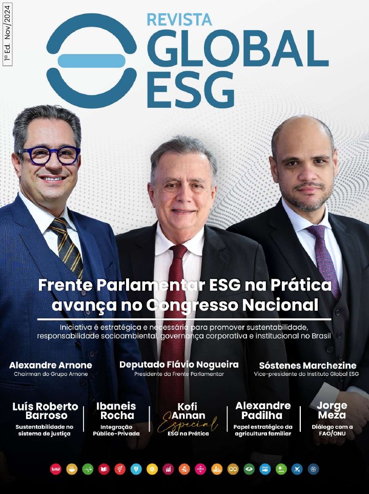 Capa da 1ª edição da Revista Global ESG — ESG: 20 anos de legado e ação
