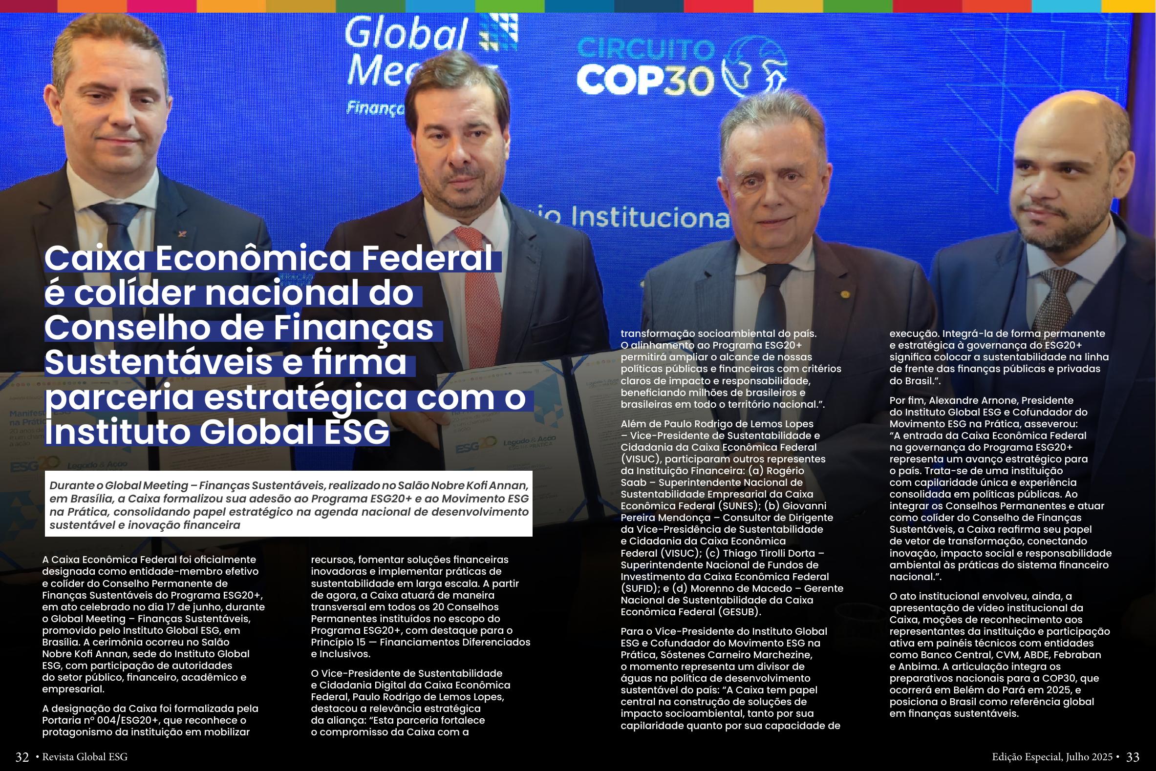 Representantes institucionais no Global Meeting — Finanças Sustentáveis