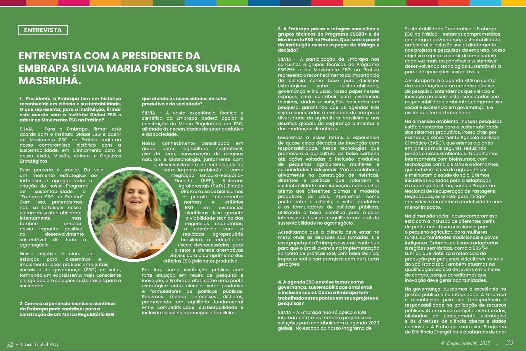 Páginas da entrevista com Silvia Massruhá na Revista Global ESG